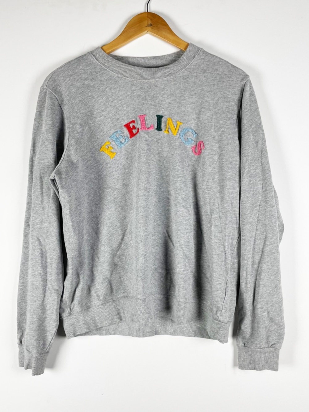 Ban.Do Feelings Embroidered Multi Color Cotton Crew Neck Pullover Sweatshirt L